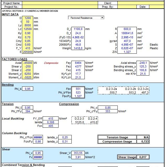 Tubular Member Check As Per API RP2A LRFD Spreadsheet