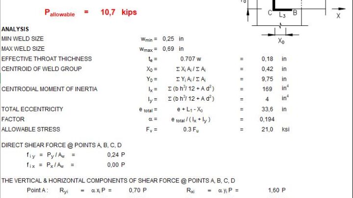 Weld Capacity Of Eccentric Connection Based on AISC-ASD Spreadsheet