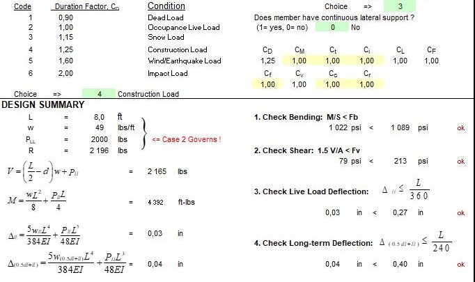 Wood Beam Design Base on NDS 2001 Spreadsheet