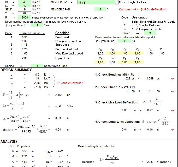 Wood Beam Design Base on NDS 2001 Spreadsheet