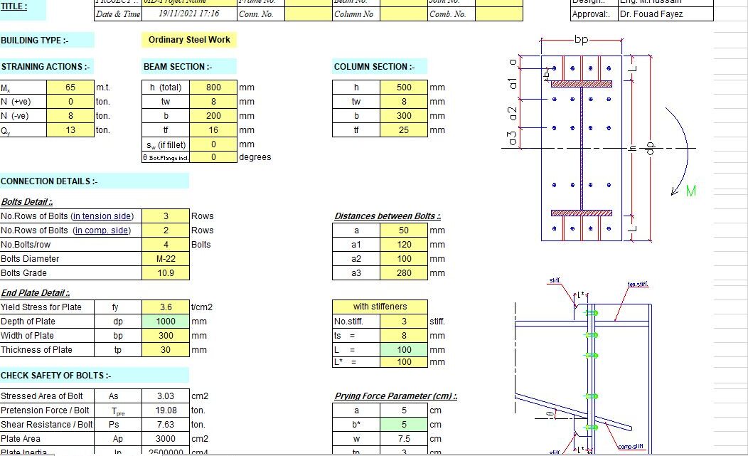 Beam To Column Rigid Connection – Friction Type Connection using High Strength Bolts Spreadsheet