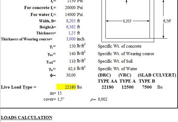 Box Culvert Design and Calculation Spreadsheet