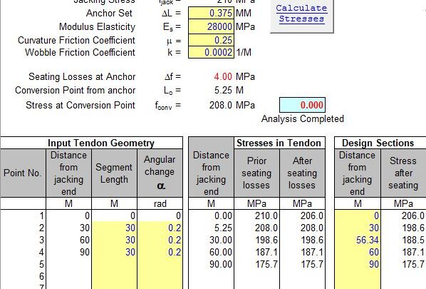 Calculating Friction And Anchor Set Losses In Post-Tensioned Tendons Spreadsheet