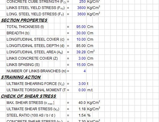 Design For Shear According To BS8110-1997 Spreadsheet