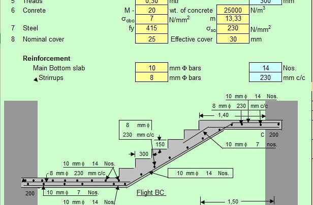 Design Of Stair With Quarter Space Landing Spreadsheet