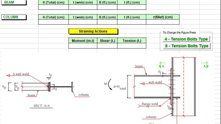 Extended End Plate Moment Connection Design According to AISC-ASD Spreadsheet