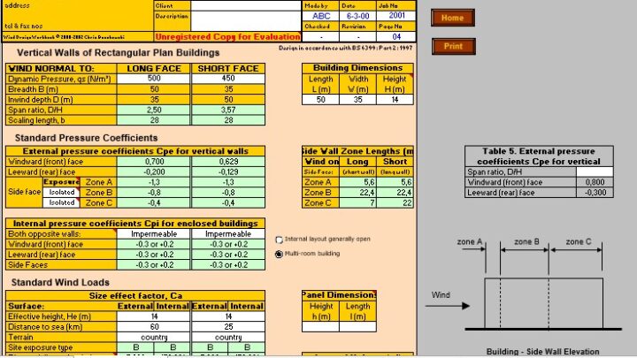 External Wind Pressure (Pe) Calculation Spreadsheet