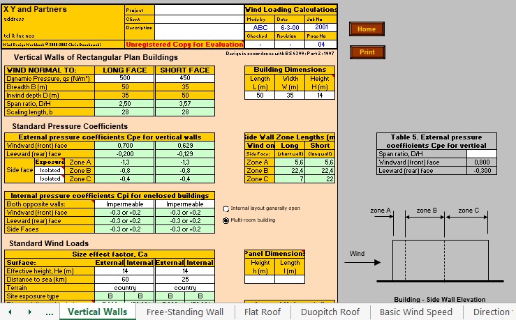 External Wind Pressure (Pe) Calculation Spreadsheet