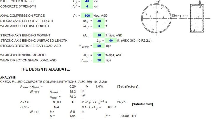 Filled Composite Column Design Spreadsheet Based on AISC and ACI Codes