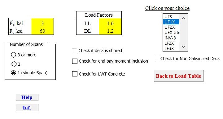 Form Deck Slab Tables Spreadsheet