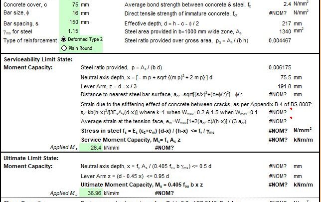 Liquid Retaining Reinforced Concrete Section to BS 8007 and BS 8110 Spreadsheet