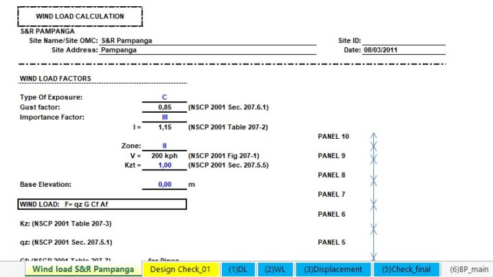 Pylon Wind Load Calculation Spreadsheet
