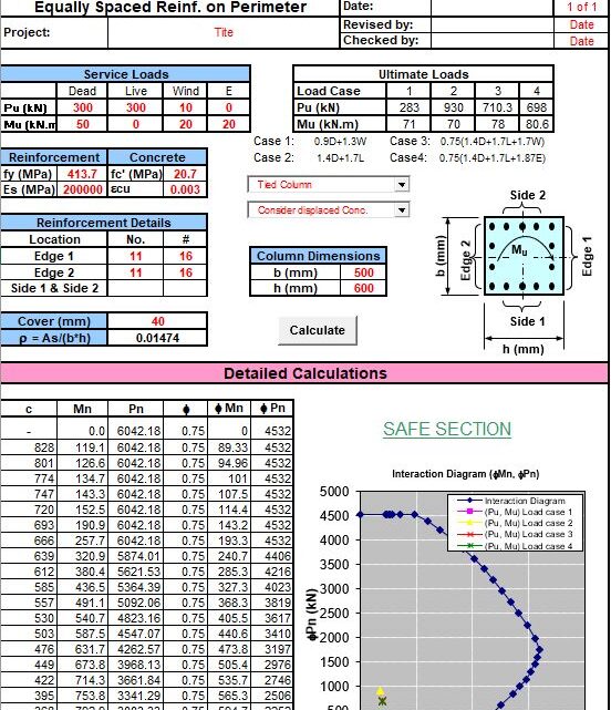 Rectangular Column Calculations Spreadsheet