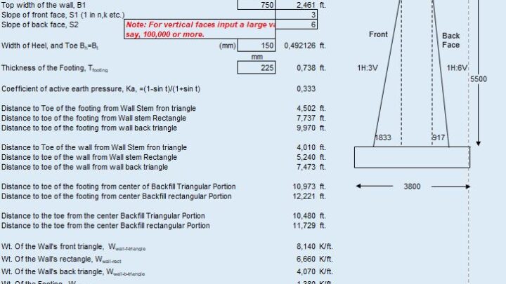 Retaining Wall Masonry Design and Calculation Spreadsheet