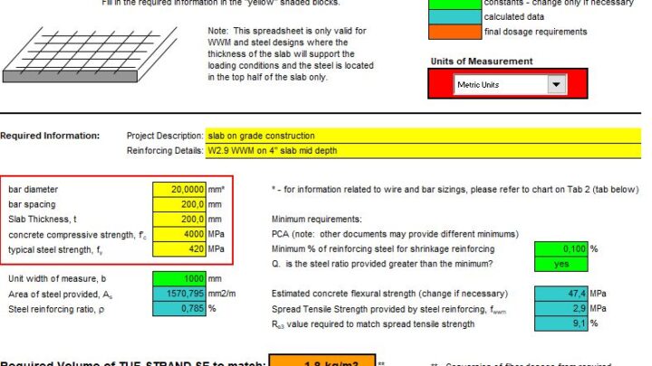 Slab On Grade Fiber Dosage Calculations Spreadsheet