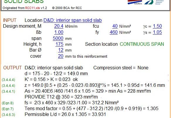 Solid Slabs Design and Calculations To BS 8110 – 1997 Spreadsheet