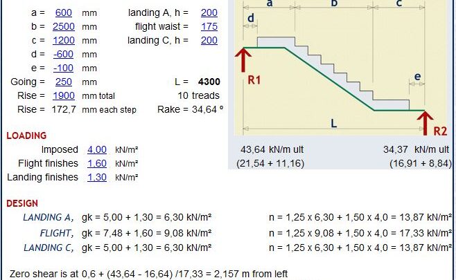 Stair Flights and Landings to EN 1992-1_2004 Spreadsheet