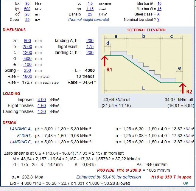 Stair Flights and Landings to EN 1992-1_2004 Spreadsheet