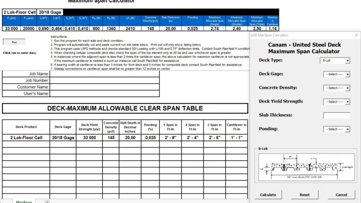 Steel Deck Maximum Span Calculator Spreadsheet