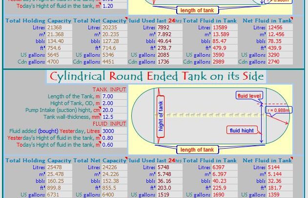 Tank Volumes Calculation Spreadsheet