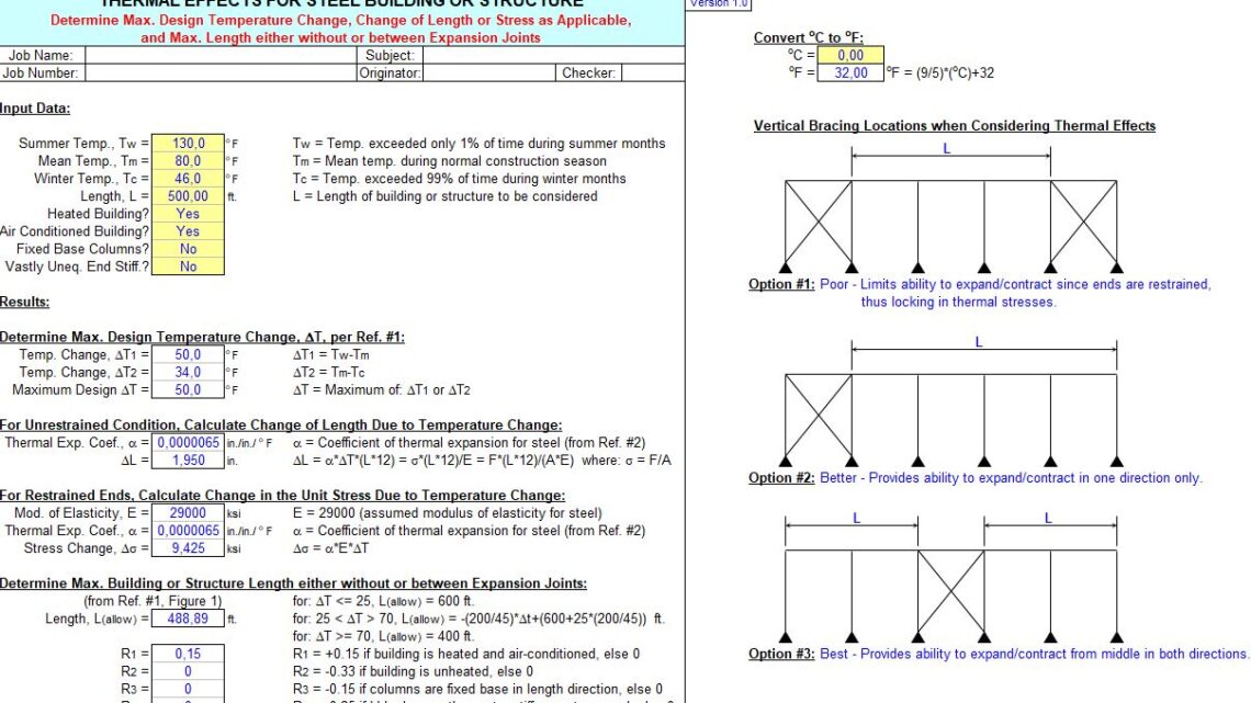 Thermal Effects For Steel Building Or Structure Calculation Spreadsheet