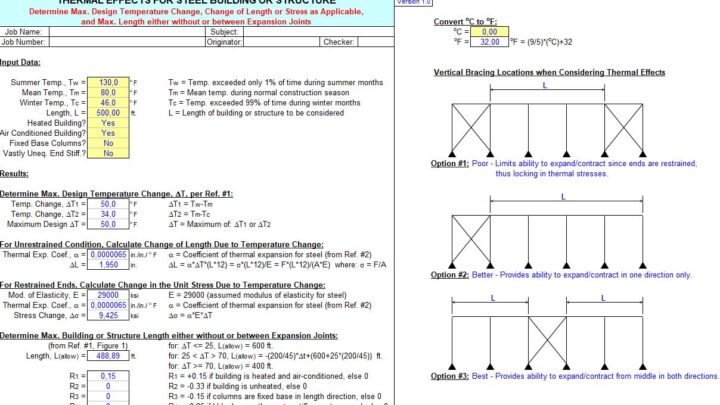 Thermal Effects For Steel Building Or Structure Calculation Spreadsheet