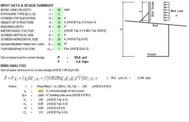 Wind Load On Roof Screen Calculation Spreadsheet