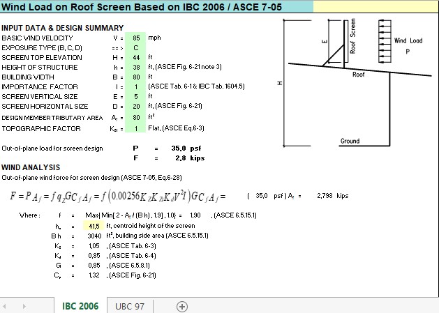 Wind Load On Roof Screen Calculation Spreadsheet