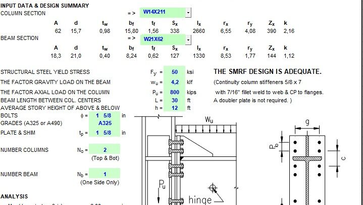 8-Bolted Stiffened End Plate for SMF Based on AISC Code Spreadsheet