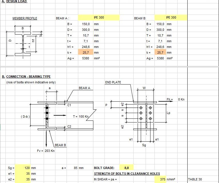 Calculation For Beam To Beam Web Shear Connection Spreadsheet