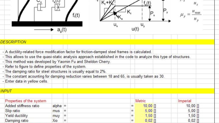 Canadian Seismic Design of Steel Structures  Force reduction factor for friction-damped systems Spreadsheet