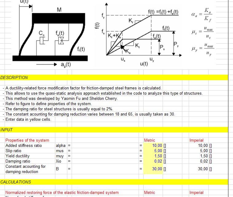 Canadian Seismic Design of Steel Structures  Force reduction factor for friction-damped systems Spreadsheet