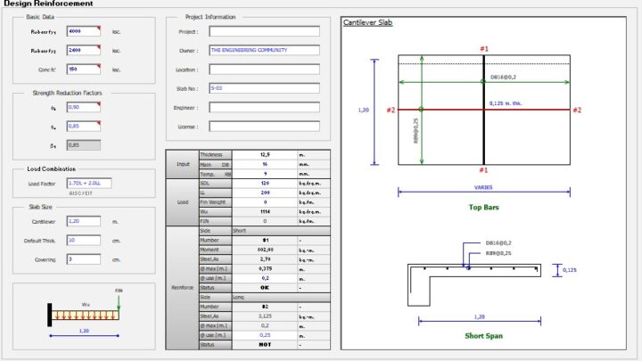 Cantilever Slab Design Reinforcement Spreadsheet