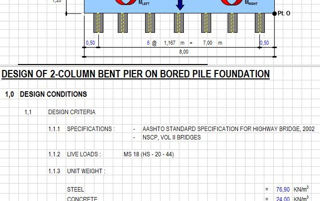 Design Of Two-Column Bent Pier On Bored Pile Foundation Spreadsheet
