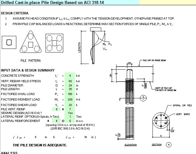 Drilled Cast-in-place Pile Design Based on ACI 318-14 Spreadsheet