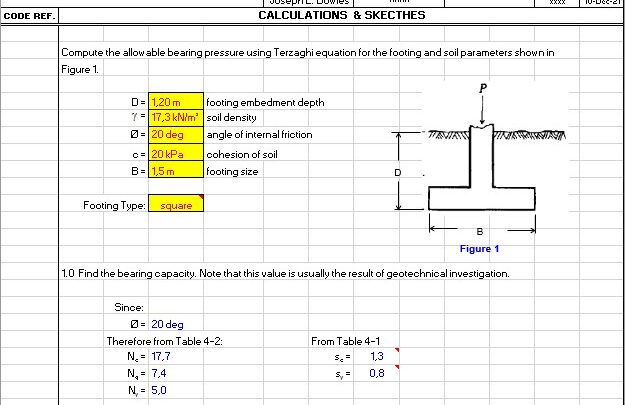 Soil Bearing Capacity by Terzaghi Meyerhof and Hansen Spreadsheet