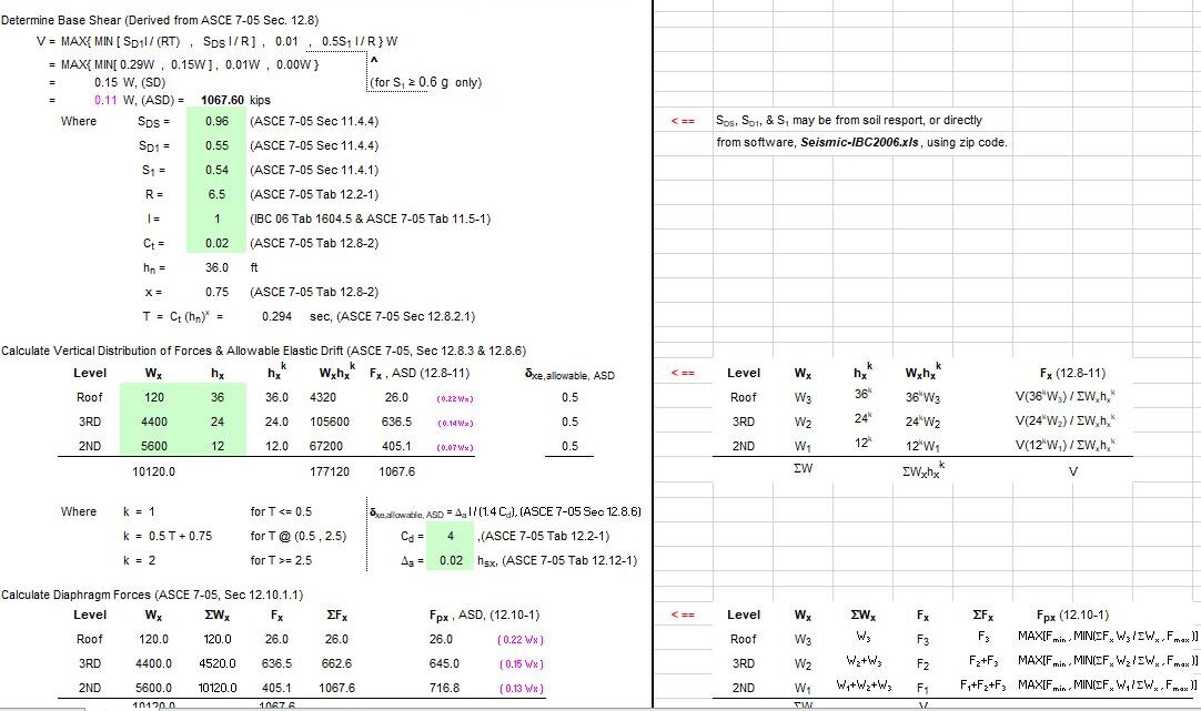 Three Story Seismic Analysis Based On IBC 06 – CBC 07 Spreadsheet