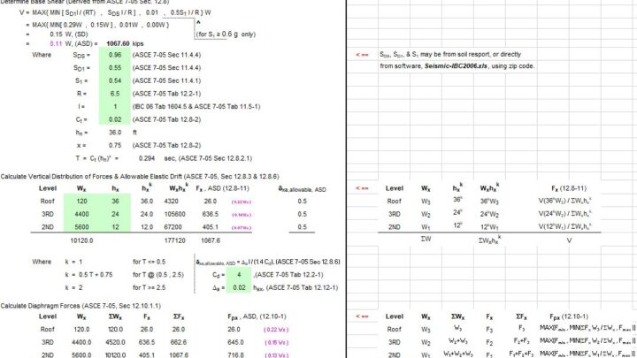 Three Story Seismic Analysis Based On IBC 06 – CBC 07 Spreadsheet