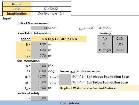 Bearing Capacity By Vesic’s Method Spreadsheet