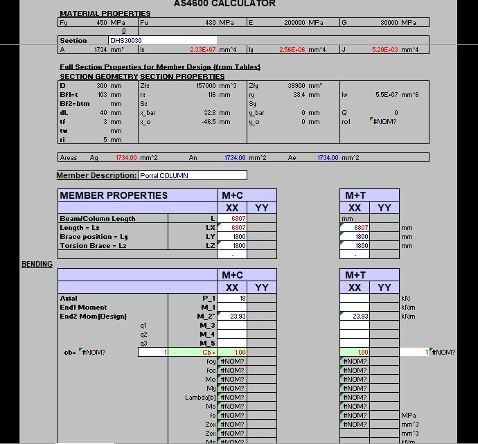 Calculator For Assessment of Coldformed Steel Structures Spreadsheet