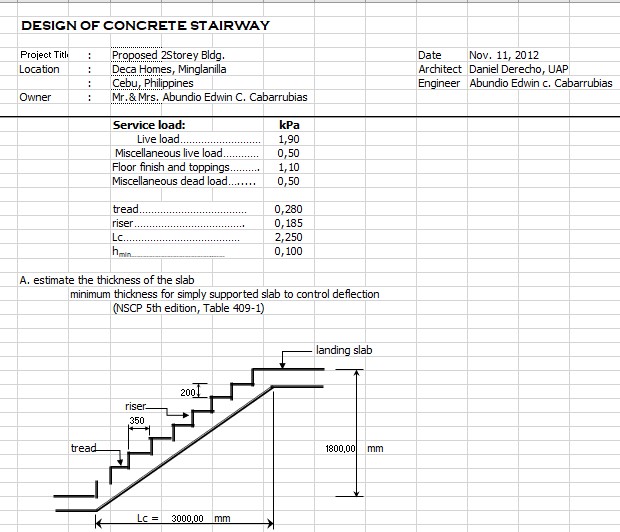 Design Of Concrete Stairway Excel Sheet