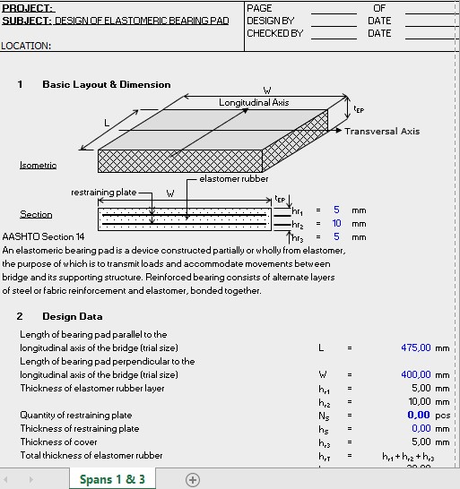 Design and Calculation Of Bearing Pad Spreadsheet