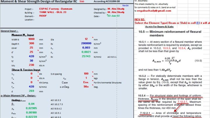 Moment And Shear Strength design Of Rectangular RC Spreadsheet