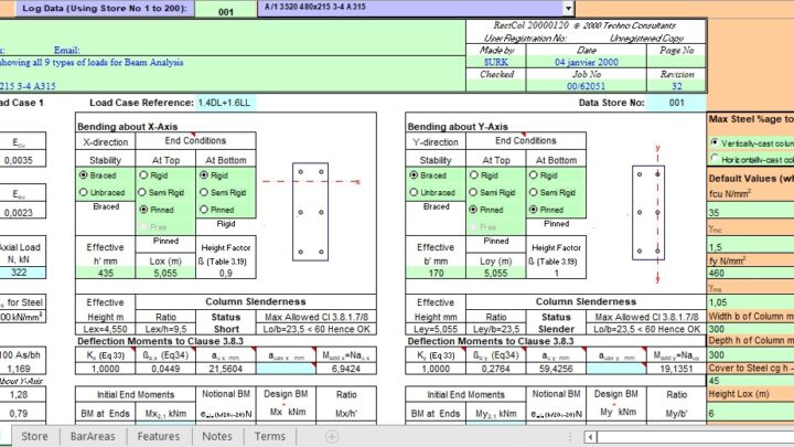 Rectangular Column Design and Calculation Spreadsheet