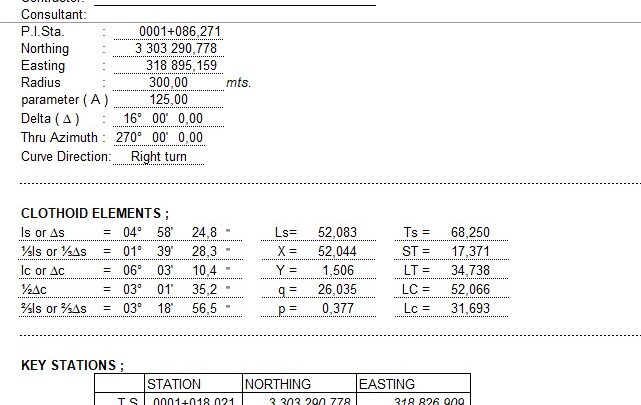 Road Spiral Curve (Clothoid Calculation) Spreadsheet