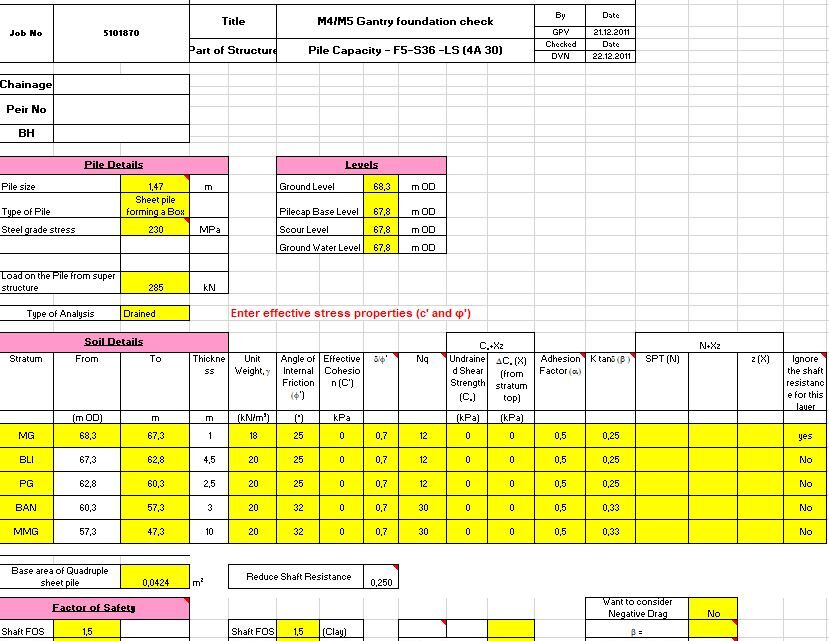 Box Pile Design Calculations Spreadsheet