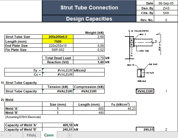 Strut Tube Connection Design Capacities Spreadsheet