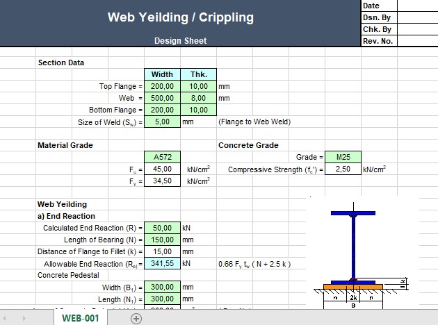 Web Yeilding and Crippling Design Spreadsheet