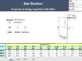 Zee Section Properties and Design Capacities as per AISI Spreadsheet