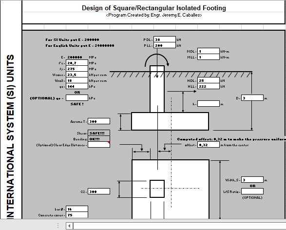 Design Of Square Rectangular Isolated Footing Spreadsheet